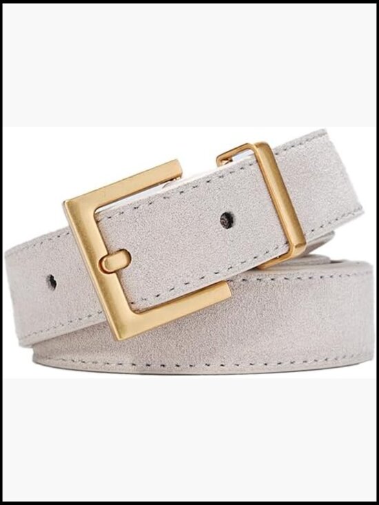Suede Leather Belt with Gold Square Buckle, Adjustable Waist for Dresses & Jeans main image 5